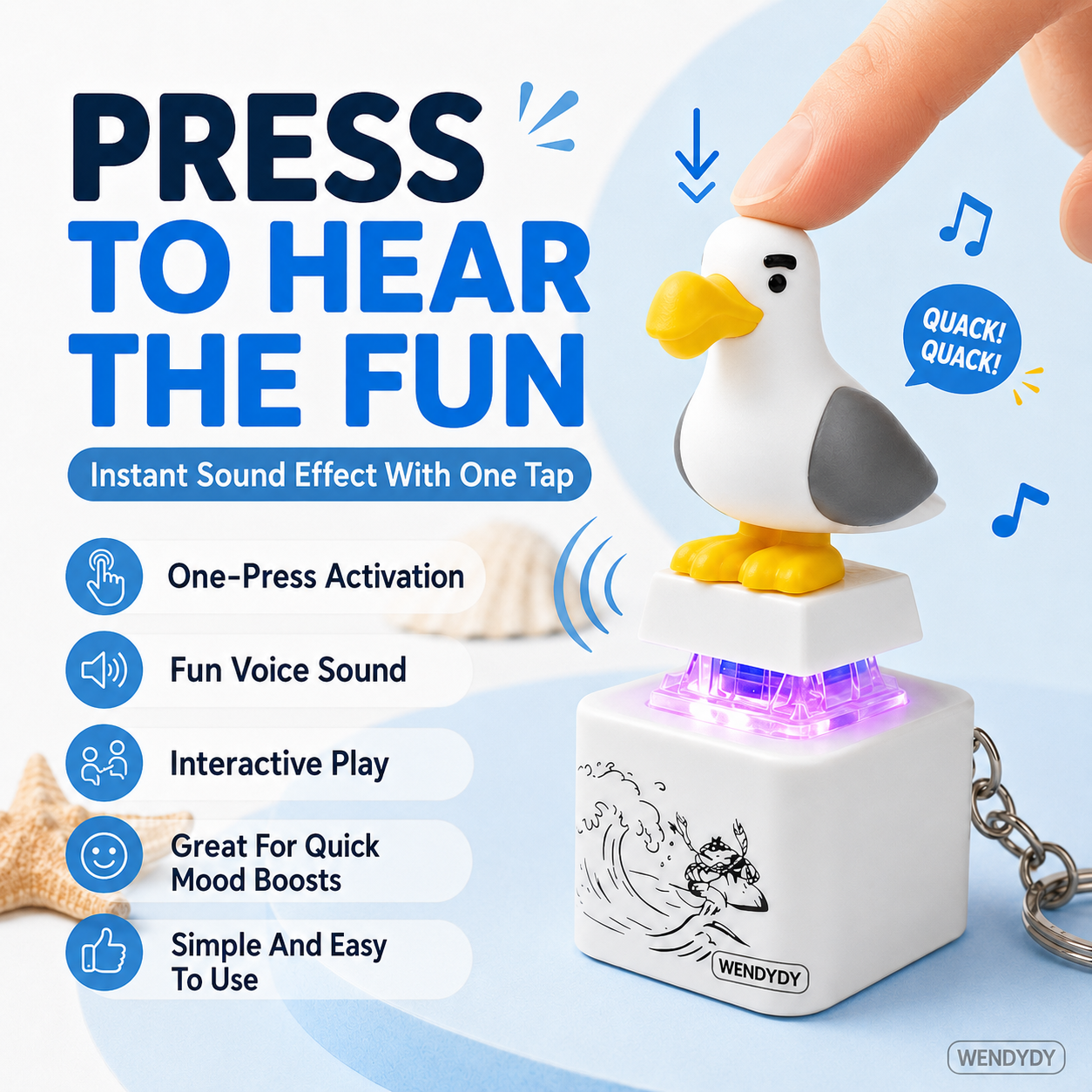 Dlosyvo®🦤 Mine Little Bird Voice-Activated Light-Up Electronic Keychain: Squeeze-to-Play Duck-Shaped Creative Keychain