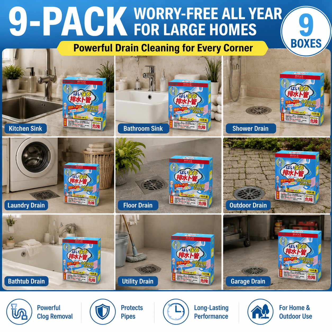 💥Ultra-Power Clog & Odor Eliminator🫧Value Pack Pipe Cleaning Effervescent Tablets. Fast-Dissolving Hair & Grease Clog Remover. Deodorizing & Antibacterial for Sinks, Toilets, and Floor Drains Dlosyvo®