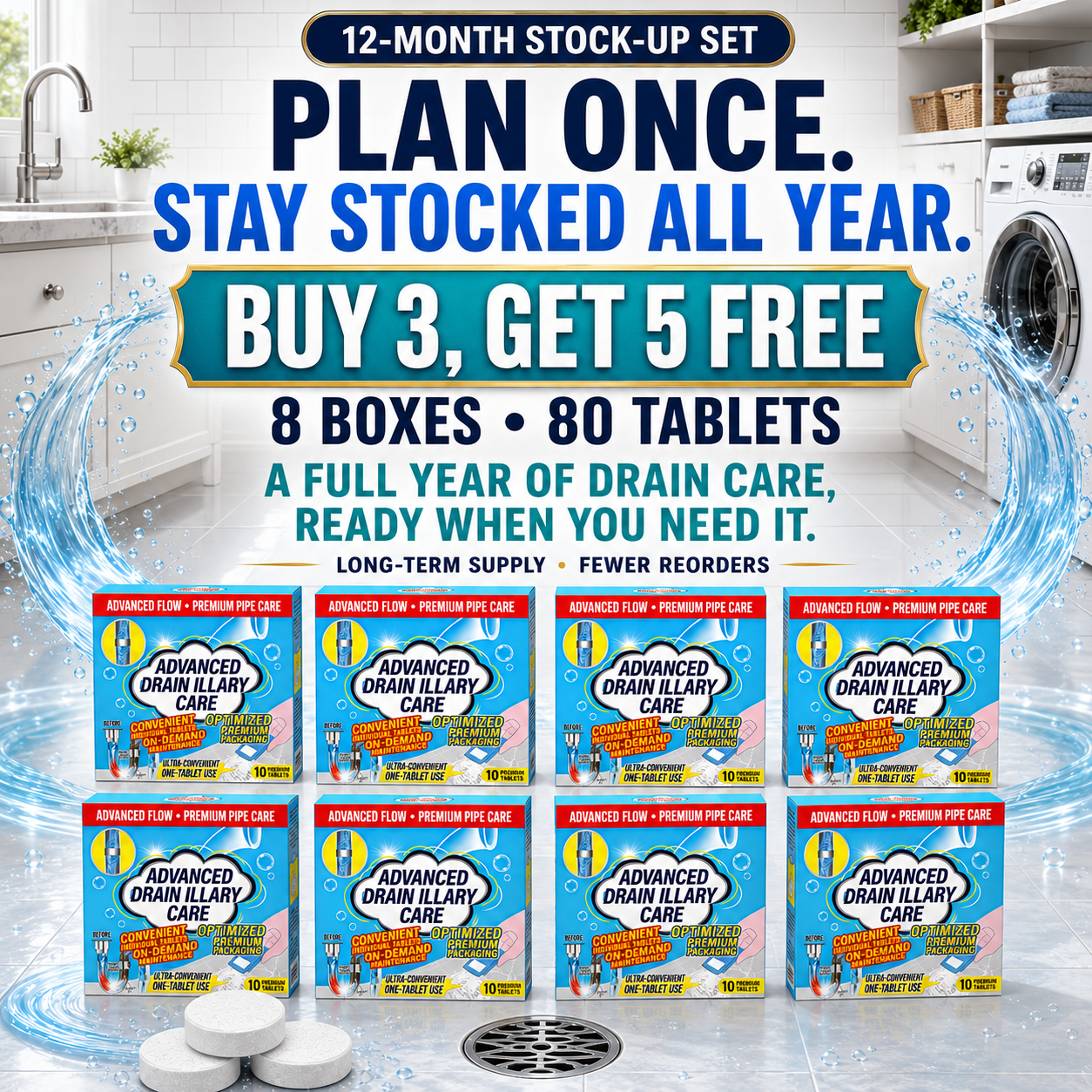 🥳Last Day Buy 1 Get 1 Free!!💞Powerful Cleaning Effervescent Tablets for Pipe, Fast Dissolve Hair Grease Clogs, Deodorizing Antibacterial Pipe Cleaner for Sink Toilet Floor Drain  Dlosyvo®
