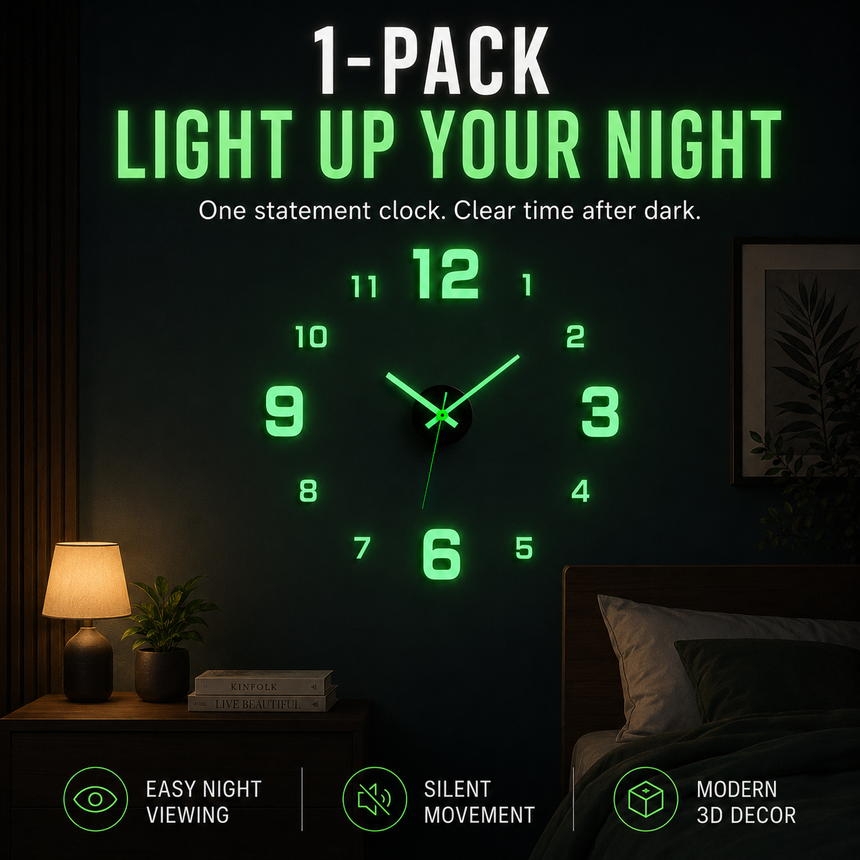 🕒Dlosyvo® Modern 3D Digital Wall Clock 🏠– Silent Acrylic Luminous Wall Decor, Night Glow Easy-Read Time Display, Stylish Home Decoration & Gift