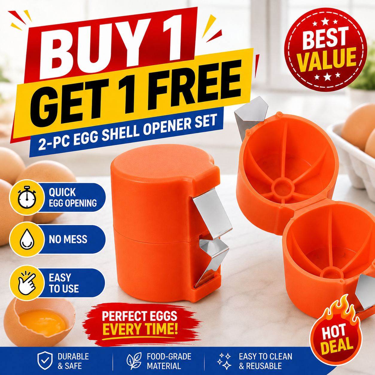 🔥🔥🔥Limited-time 😮‍💨 Buy 1 Get 1 Free ！！！🍳 Quick Egg Cracker Tool – Open Hundreds Of Eggs Faster & Cleaner 🔥