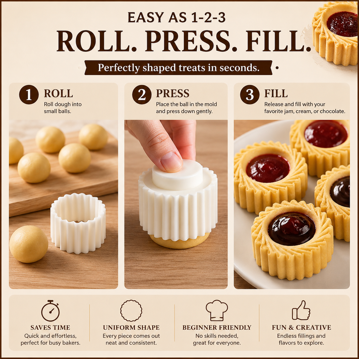 upsell🍪✨Grab Our Dual‑Ended Pastry Press Mold | Create Pro‑Level Cookies & Pastries With Zero Baking Skills, Kids‑Friendly for DIY Baking, Homemade Gift‑Making & Space‑Saving Stress‑Free Festive Snack Prep