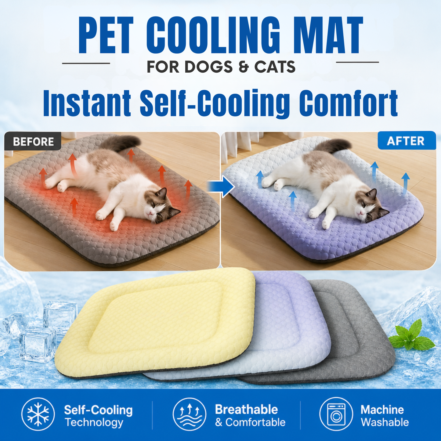 ❄️LAST DAY 50% OFF ✨Pet Cooling Mat for Dogs & Cats 🐾  Naturally Cool Ice-Silk Pad • Breathable, Washable & Soft Dlosyvo®
