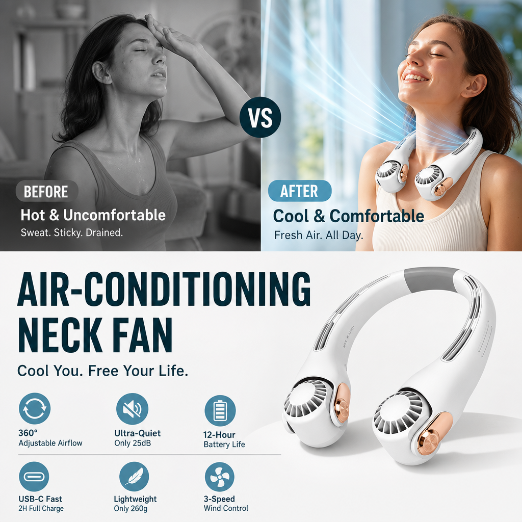 Dlosyvo® 🥳2026 HOT SALE🥳💞50K+ SOLD!🍃 Neck Air Conditioner Fan – Ultra‑quiet, 360° rotating, 3 speeds. Hands‑free cooling, long battery. Summer essential! 😎🌬️