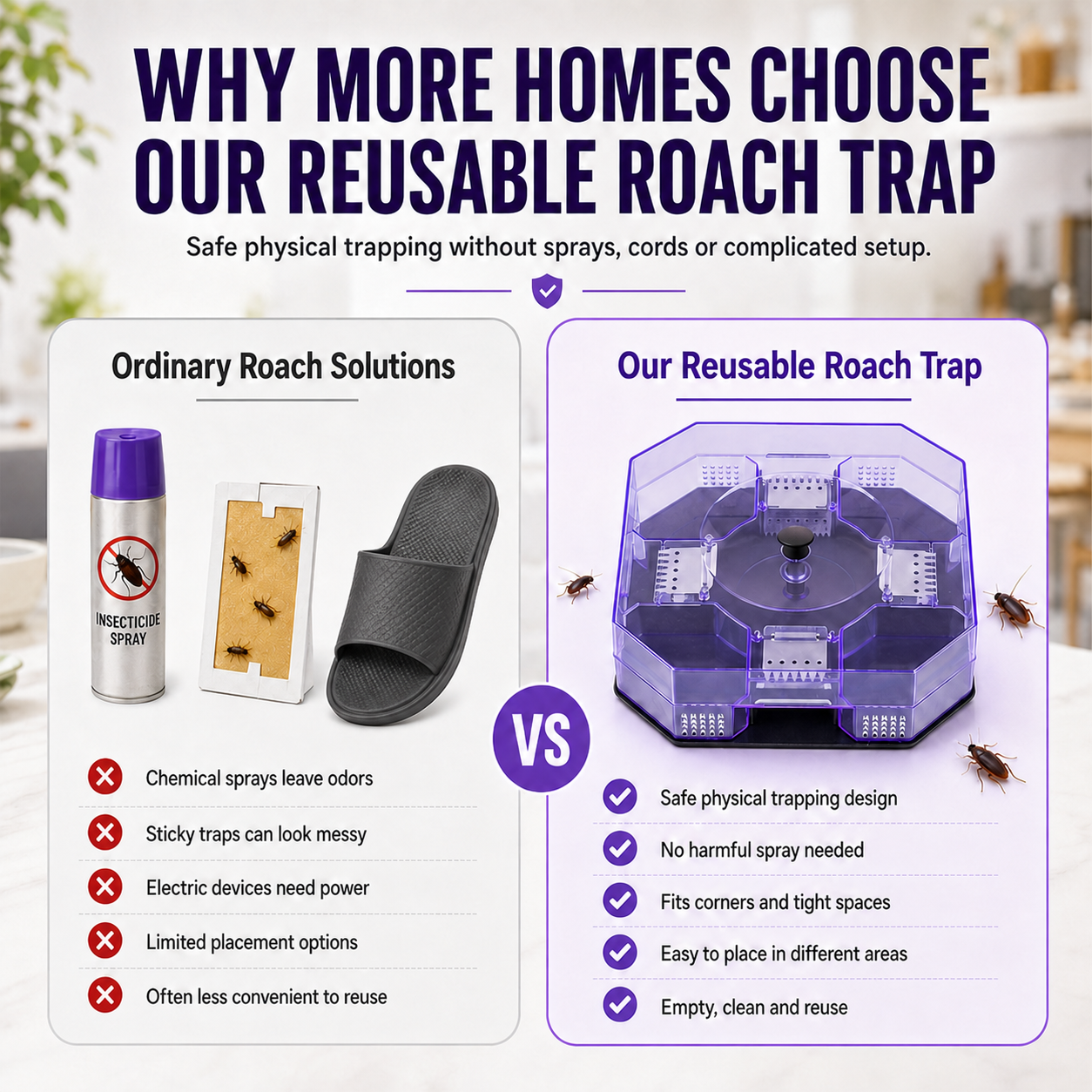 ⏳Time-Limited Special⏰ Reusable Roach Trap – Physical capture, no toxic sprays. One‑way doors, easy to check & clean. Safe for homes with kids & pets! 🏠✨