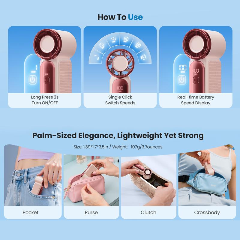 Dlosyvo®🥳2026 HOT SALE🥳50K+ SOLD!❄️  Turbo Handheld Fan – 16900 RPM, 6 speeds, LED display. 3000mAh battery, 10.7hrs cooling. Pocket‑sized power!