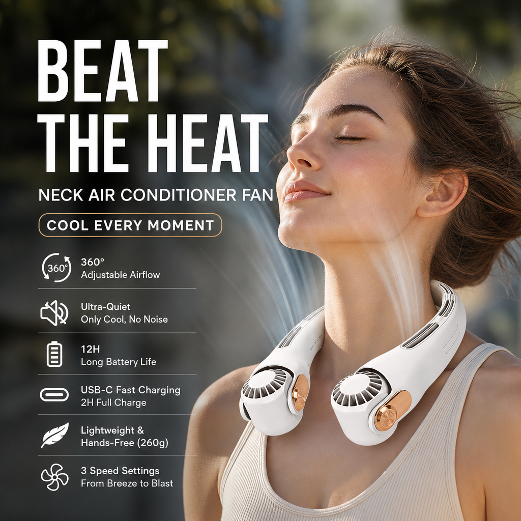 Dlosyvo® 🥳2026 HOT SALE🥳💞50K+ SOLD!🍃 Neck Air Conditioner Fan – Ultra‑quiet, 360° rotating, 3 speeds. Hands‑free cooling, long battery. Summer essential! 😎🌬️