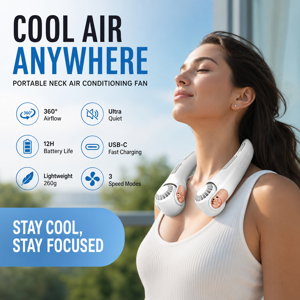 Dlosyvo® 🥳2026 HOT SALE🥳💞50K+ SOLD!🍃 Neck Air Conditioner Fan – Ultra‑quiet, 360° rotating, 3 speeds. Hands‑free cooling, long battery. Summer essential! 😎🌬️