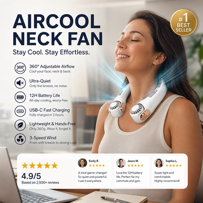 Dlosyvo® 🥳2026 HOT SALE🥳💞50K+ SOLD!🍃 Neck Air Conditioner Fan – Ultra‑quiet, 360° rotating, 3 speeds. Hands‑free cooling, long battery. Summer essential! 😎🌬️