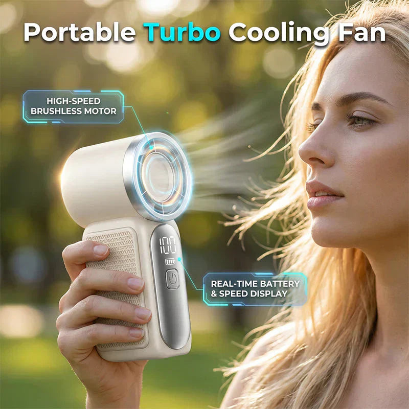 Dlosyvo®🥳2026 HOT SALE🥳50K+ SOLD!❄️  Turbo Handheld Fan – 16900 RPM, 6 speeds, LED display. 3000mAh battery, 10.7hrs cooling. Pocket‑sized power!