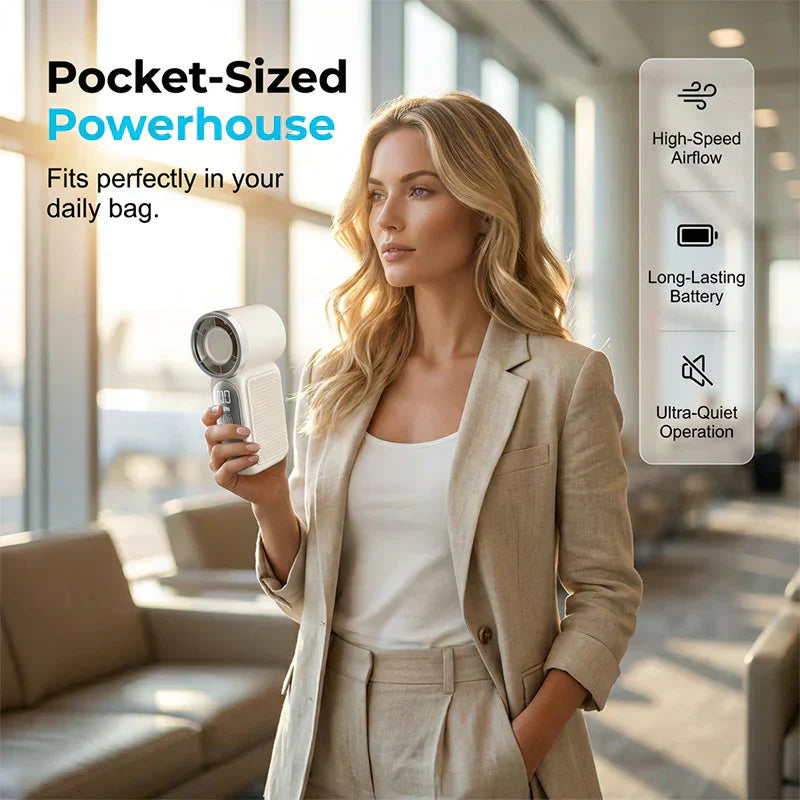 Dlosyvo®🥳2026 HOT SALE🥳50K+ SOLD!❄️  Turbo Handheld Fan – 16900 RPM, 6 speeds, LED display. 3000mAh battery, 10.7hrs cooling. Pocket‑sized power!