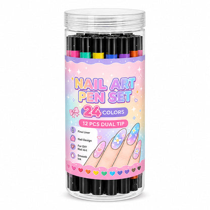 💅 Girls Love It! ✨ 24-Color Nail Art Pen Set | DIY Nail Design for Girls & Kids | Dual-Tip Nail Art Pens for Sleepovers, Birthday Parties & Gifts | No Salon Needed